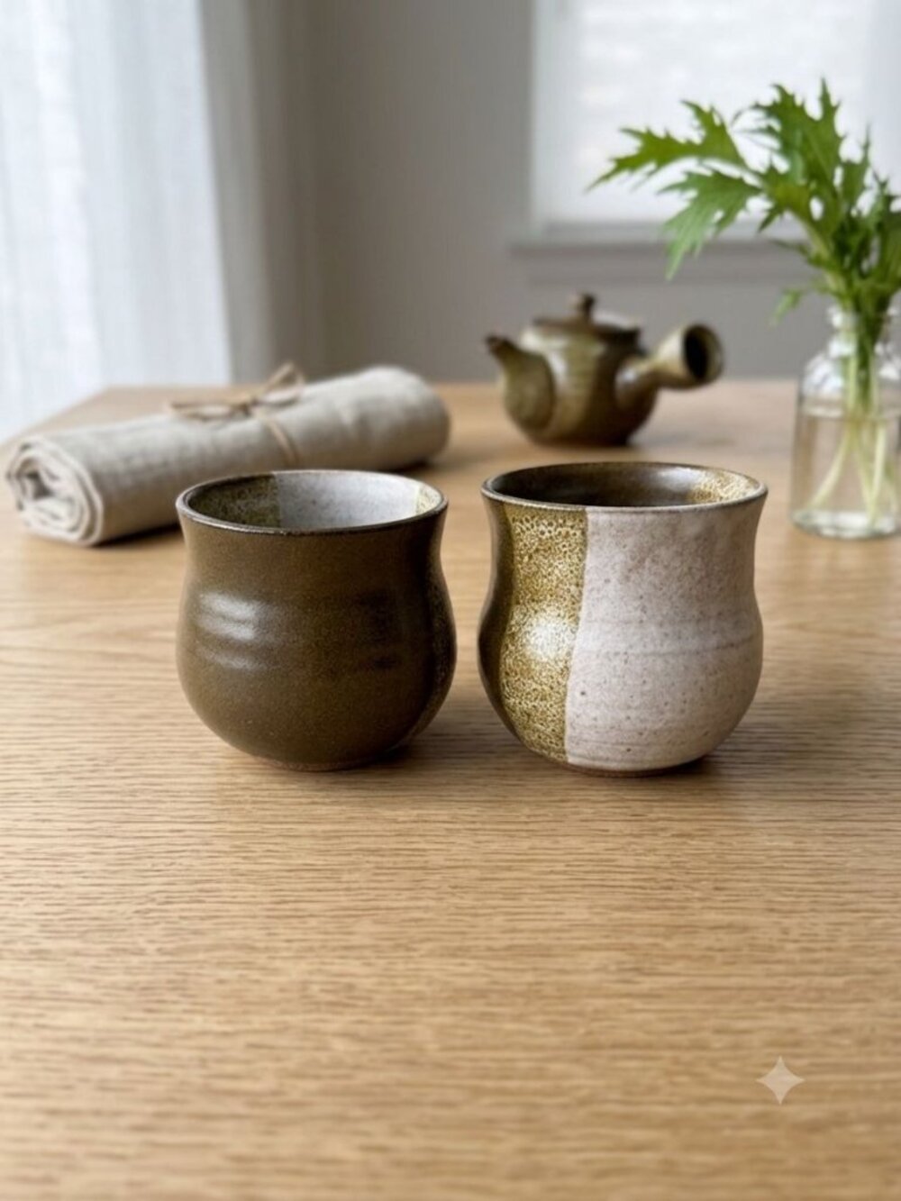 Handmade Studio Pottery Cups Signed Ileana Two-Tone Speckled Ceramic Tumblers Se - Picture 1 of 9